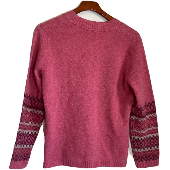 Woolrich Dahlia Sweater Women’s PL 100% Lambswool Pink Fair Isle Print Sleeves - Picture 3 of 12